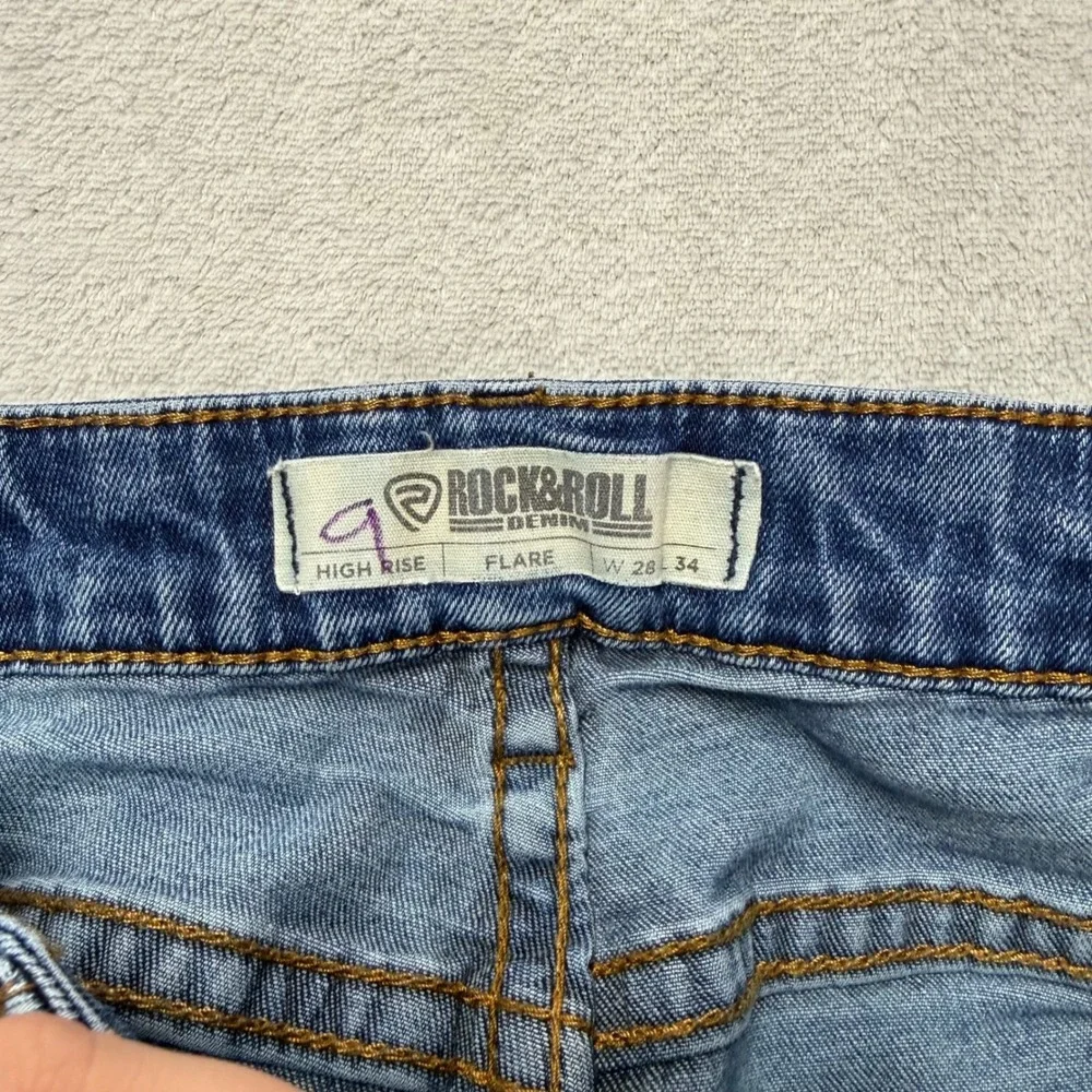 Rock & Roll Denim Womens High Rise Flare Jeans W28 L34 Medium Wash Blue